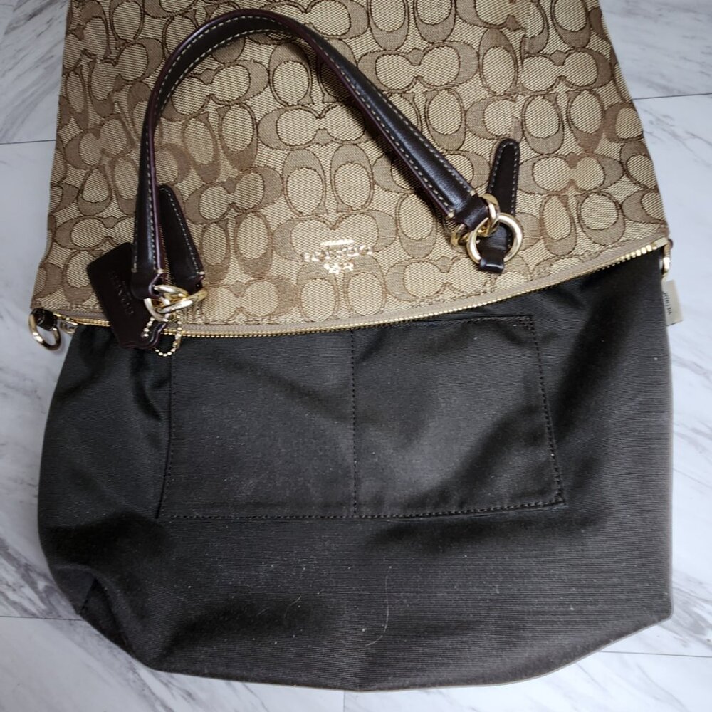 Coach Kelsey Jacquard Khaki Crossbody Bag Purse - Picture 16 of 16